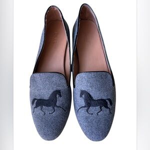 J. Crew Women’s Addie Gallop Horse Loafers Gray Wool Slip On Size 9